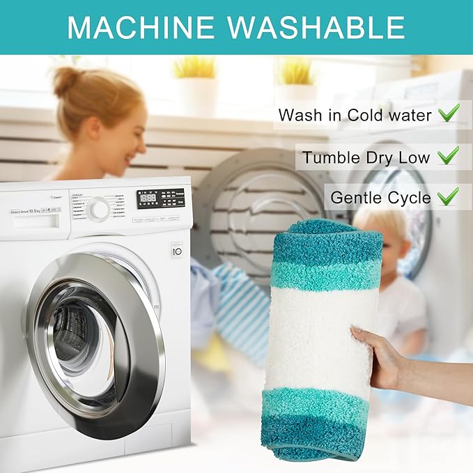 HAOCOO Washable Irregular Shape Bathroom Rugs, 18x25 inch Soft Non Slip Gradient Small Bath Mat, Microfiber Absorbent Shower Rug for Sink Tub Shower