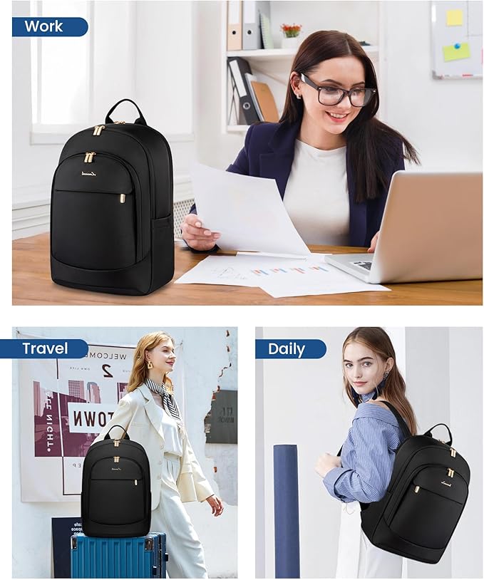 LOVEVOOK Laptop Backpack for Women, 17.3 Inch Business Backpack Purse, Large Capacity Casual Daypack, Work Computer Backpack, Travel Backpack for College, Black