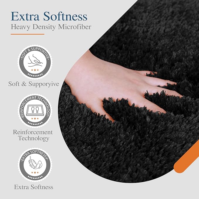 Walensee Bath Mat, High Pile Microfiber Bathroom Rug, Non-Slip, 16 x 24, Black