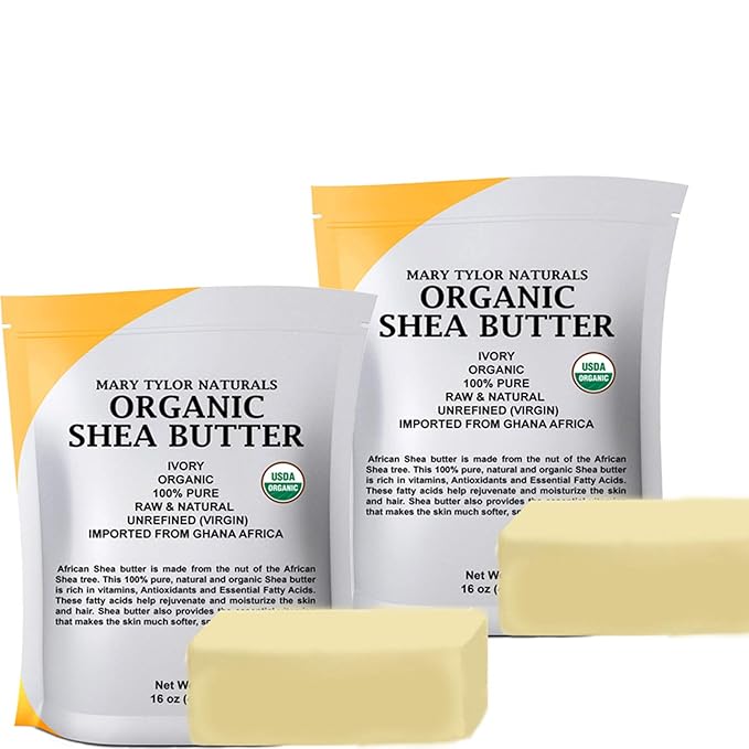 Mary Tylor Naturals Organic Shea butter 2 lb — USDA Certified Raw, Unrefined, Ivory From Ghana Africa — Great for Hair, Skin and DIY projects