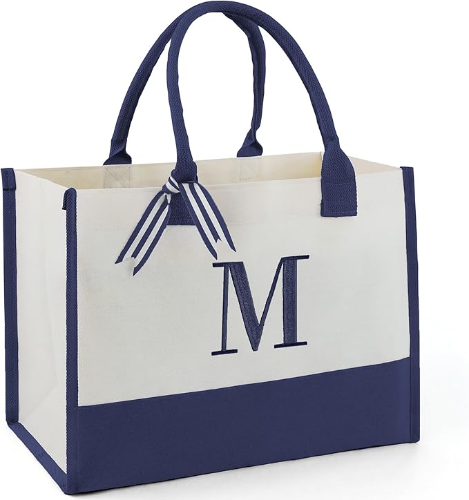 BeeGreen Embroidery Monogram Initial Tote Bag for Women Teacher Mom Friend Personalized Gift for Birthday Beach Work Wedding