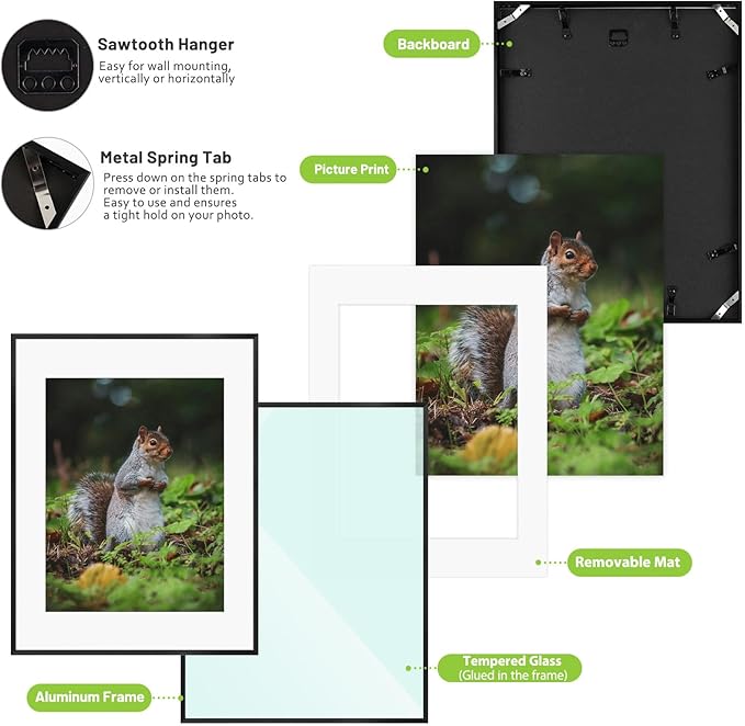 Golden State Art 14x18 Picture Frame 3 Pack - Aluminum Frames with 11x14 Removable Mats & Real Glass, Display 14x18 Posters or 11x14 Photos - Black Gallery Wall Frames for Home Office Decor