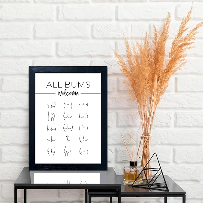 Funny Bathroom Wall Art Black and White Framed Toilet Art Modern Minimalistic Canvas Print Paintings Sign Artwork