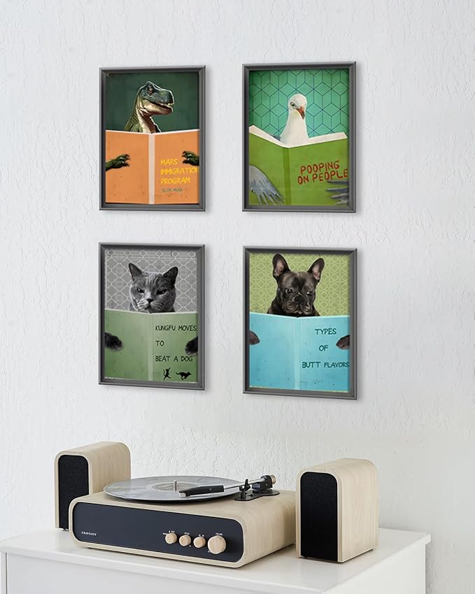 ASTRDECOR Funny Bathroom Decor Wall Art Prints Set - Animals Reading Books Inspirational Canvas Painting, Humor Vintage Bathroom Pictures, Cute Humor Animals Wall Decor Signs【8x10inch, Unframed】