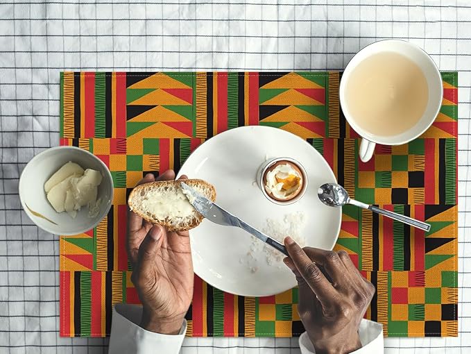 Nepnuser African Print Placemats Set of 4 Black History Month Juneteenth Heritage Festival Place Mats for Home Kitchen Dining Table Decoration (12" x 18")