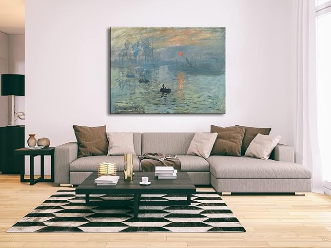 Wieco Art Giclee Canvas Prints Wall Art of Claude Monet Classic Oil Paintings Reproduction for Home Office Decor Impression Sunrise Extra Large Modern Gallery Wrapped Seascape Sea Picture Artwork