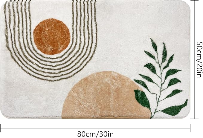 20"X30" Boho Bath Rugs for Bathroom Decor Non-Slip Bath Mat Absorbent Plush Microfiber Soft Carpet Machine Washable Bath Mat for Bathrooms,Showers,Laundry Rooms,White and Green