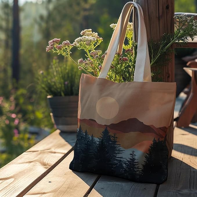 Boho Tote Bag Aesthetic, Minimalist Abstract Boho Terracotta Sun Sunshine Canvas Tote Bag for Women