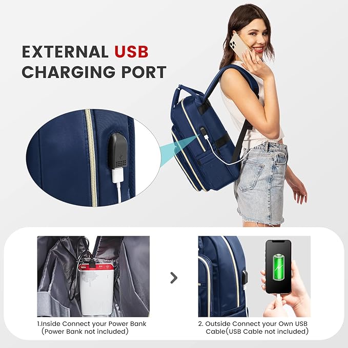 LOVEVOOK 17.3 Inch Laptop Backpack for Women,Fashion Work Backpack Purse for Women Men,Waterproof Travel Work Backpacks Purse for Teacher Nurse, Navy Blue.