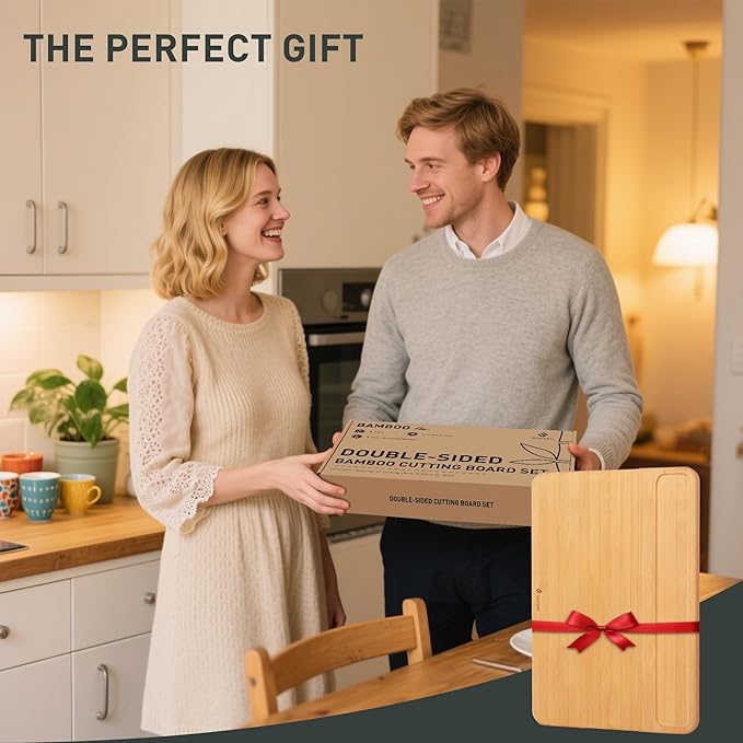 Extra Large Bamboo Board Charcuterie Wooden Cutting Chopping Board Butcher Block Nice Solid Thick Juice Groove Big Xl XXl xlarge Hardwood Kitchen Counter Organic Meat BBQ Kit(19.5" x 14" x 0.8")