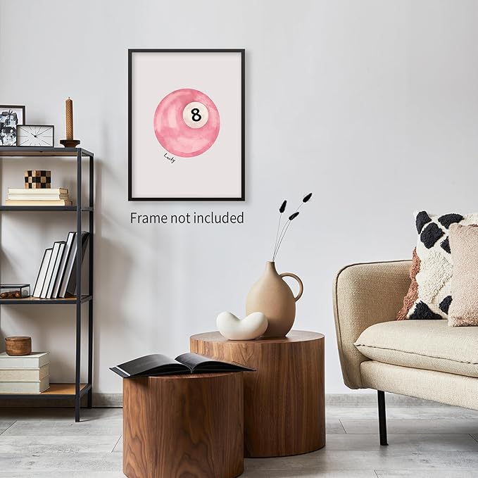 XSCQ Pink 8 Ball Wall Art Vintage Trendy Preppy Pool Ball Posters Minimalist Retro Light Pink Canvas Prints Lucky Number Painting for Girly Bedroom Dorm Wall Decor 24x36 inch Unframed