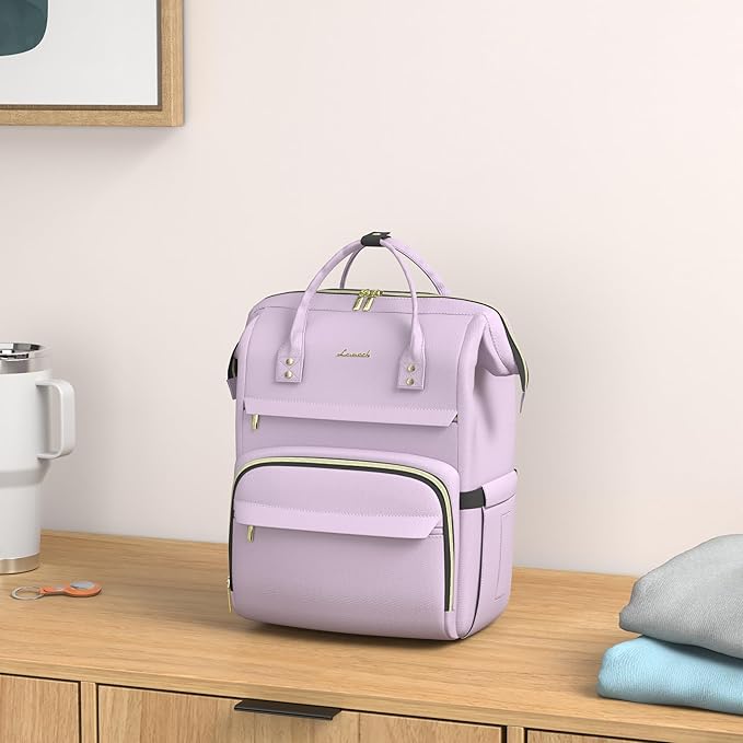 LOVEVOOK Laptop Backpack for Women,17 Inch Professional Womens Travel Backpack Purse Computer Laptop Bag Nurse Teacher Backpack,Waterproof Work Bags Carry on Back Pack with USB Port,Light Purple