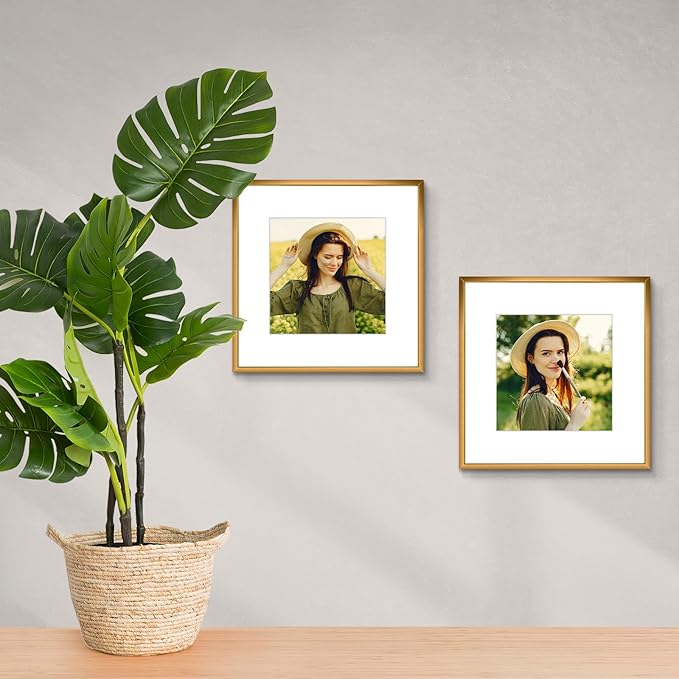 Golden State Art 12x12 Picture Frame 3 Pack - Aluminum Frames with 8x8 Removable Mats & Real Glass, Display 12x12 Posters or 8x8 Photos - Bronze Gallery Wall Frames for Home Office Decor