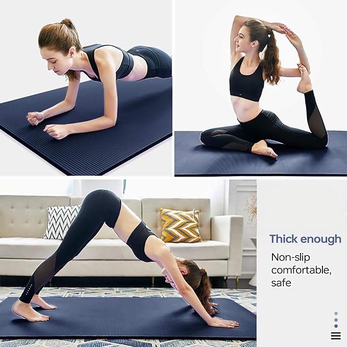 Yoga Mat Non Slip NBR Thick Yoga Mat, 72"L x 32"W x 0.6"TH (185cm x 80cm x 15mm), Anti-Tear Exercise Mat with Carrying Strap and Bag, Workout Mats for Yoga, Pilates and Floor Exercises