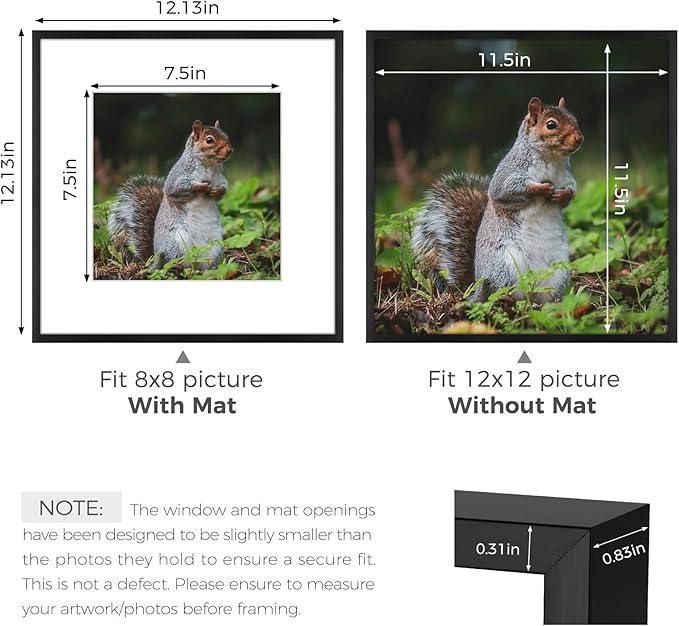 Golden State Art 12x12 Picture Frame 3 Pack - Aluminum Frames with 8x8 Removable Mats & Real Glass, Display 12x12 Posters or 8x8 Photos - Black Gallery Wall Frames for Home Office Decor