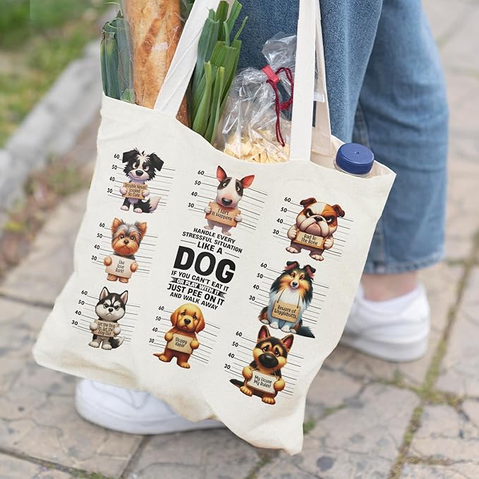 Dog Mom Canvas Tote Bags - Reusable Grocery Bags for Shopping, Funny Dog Lover Gifts for Women
