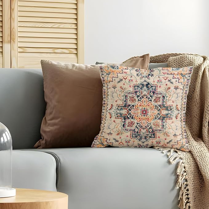 Boho Throw Pillow Covers 16x16 inch Set of 2,Boho Vintage Carpet Pattern Antique Ethnic Decor Double Sided Pattern Cushion Cover Soft Pillow Case Living Sofa Room Bed Square Pillow Cover