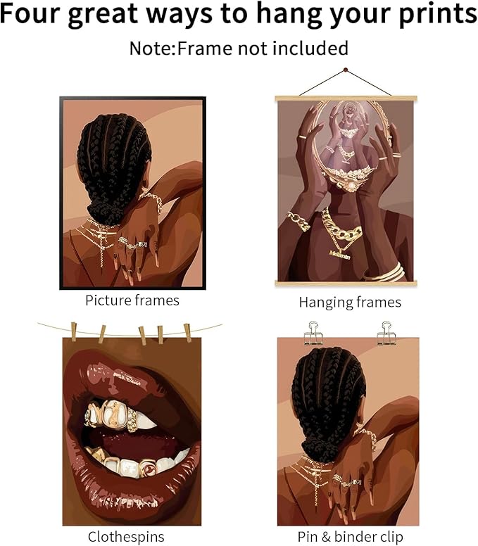 ANVOTIG Black Woman Posters Wall Art Set of 3 Black Girl African Women Canvas Wall Decor American Black Female Pictures Boho Fashion Abstract for Home Bedroom LivingRoom Bathroom 16X24 Inch Unframed