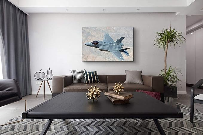 Mistyefly F-35 Lightning II Fighter Jet Wall Art Painting, Realistic Art Print on Wrapped Canvas, 40" x 28", Waterproof, UV Resistant, Perfect for Bedroom, Living Room, Office