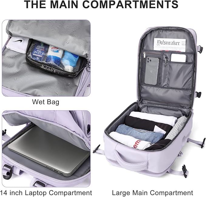 coowoz Large Travel Backpack For Women Men,Carry On Backpack,Hiking Backpack Waterproof Outdoor Sports Rucksack Casual Daypack Travel Essentials(Purple)