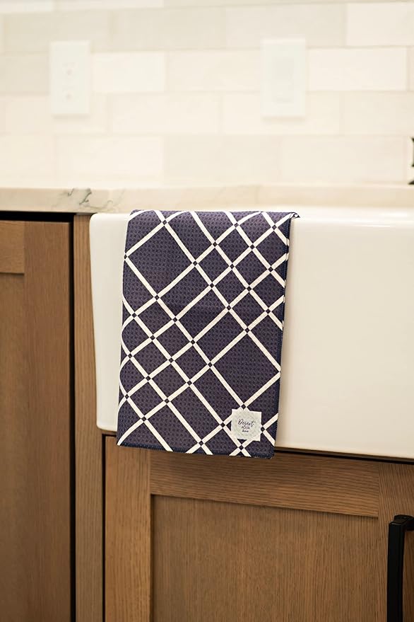 || Navy Blue and White 3 Pack|| Microfiber Waffle Weave || Dish Towels || || Tea Towels || Highly Absorbent || Hanging Loop || Dish Cloths ||Designer Prints (Navy)