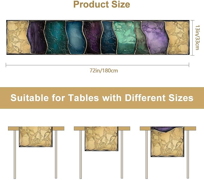 Purple Marblre Burlap Table Runner Seasonal Spring Fall Kitchen Dining Linen Table Decoration for Indoor Outdoor Home Party Dinner 13x72 Inch