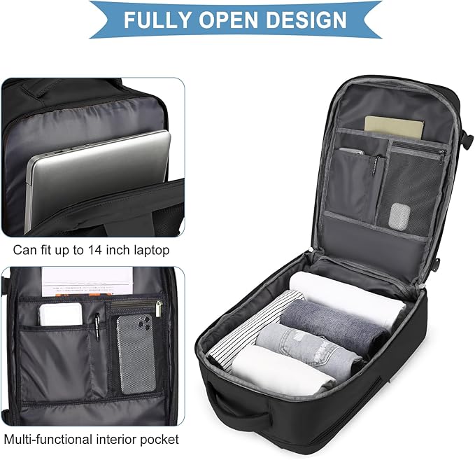 coowoz Travel Backpack For Women Men,Carry On Backpack,Hiking Backpack Waterproof Outdoor Sports Rucksack Casual Daypack Travel Essentials（Black） 25L