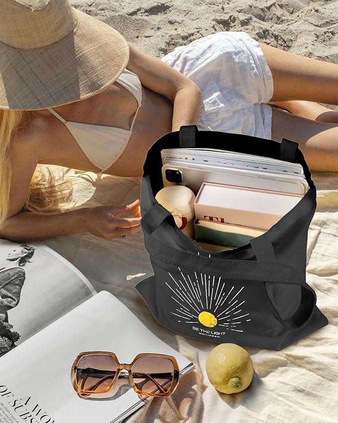 Aesthetic Canvas Tote Bag with Inner Pocket for Women, Cloth Cotton Totes Bag with Pattern for Shopping, Gym