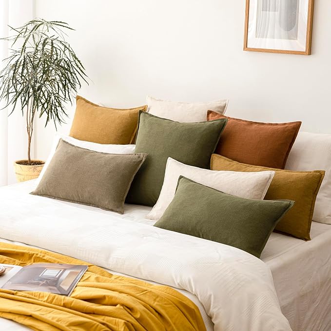 Foindtower Pack of 2, Decorative Linen Soild Throw Pillow Covers Soft Accent Cushion Case Boho Farmhouse Pillowcase for Chair Couch Sofa Bedroom Living Room Home Decor 24 x 24 Inch Orange Brown