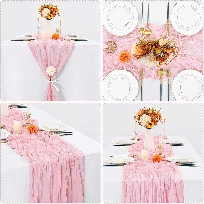 16 Pack Pink Cheesecloth Table Runner, 35x120 Inch Boho Gauze Table Runners, Cheese Cloth Long Table Runner Elegant Table Runners for Party Wedding Bridal Shower Table Decor (Pink)