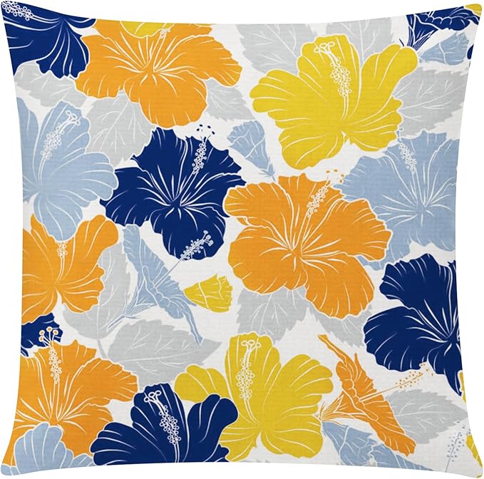 Blue Orange Pillow Covers 16x16 Set of 6, Yellow Blue Throw Pillow Cover for Couch, Daisy Dahlia Flower Pillowcase for Sofa Bedroom Living Room Farmhouse Home Decor