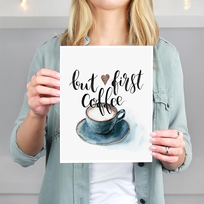 But First Coffee Wall Art Print - Unframed - 8x10 | Kitchen Wall Art | Room Dcor Aesthetic | Office Wall Dcor | Kitchen Wall Dcor