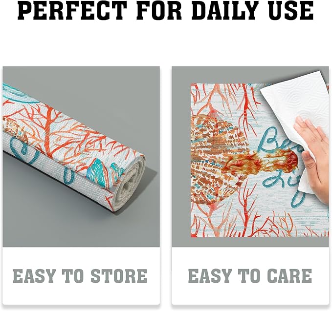 Giwawa Beach Life Placemats Set of 4-12"x18" Vintage Summer Seashell Conch Place Mat- Colorful Coastal Nautical Coral Linen Washable Table Mats for Kitchen Dining Party Tabletop Decoration