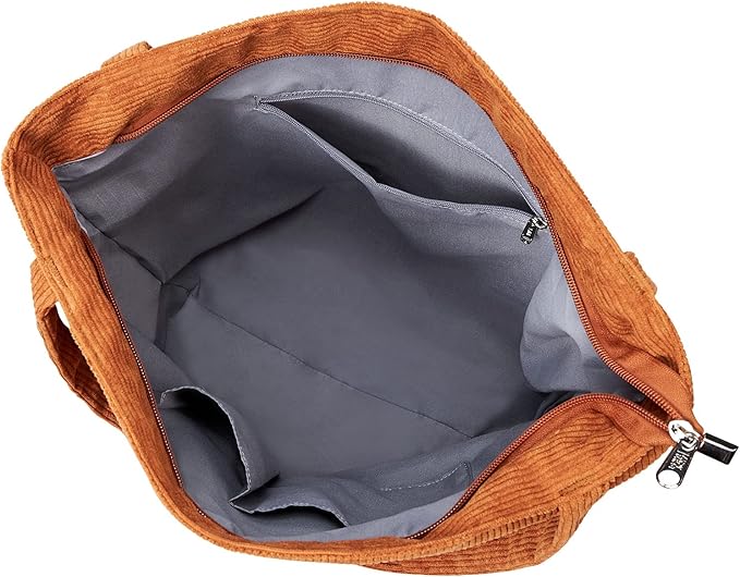 KALIDI Women Corduroy Tote Bag Zipper Casual Tote's Handbag Big Capacity Shoulder Bag with Pockets