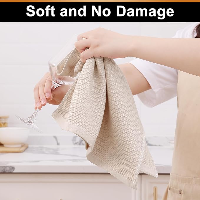 Homaxy 100% Cotton Waffle Weave Kitchen Towels - 6 Pack Soft and Absorbent Dish Towels - 16 x 26 Inches Quick Dry Hand Towels - Beige