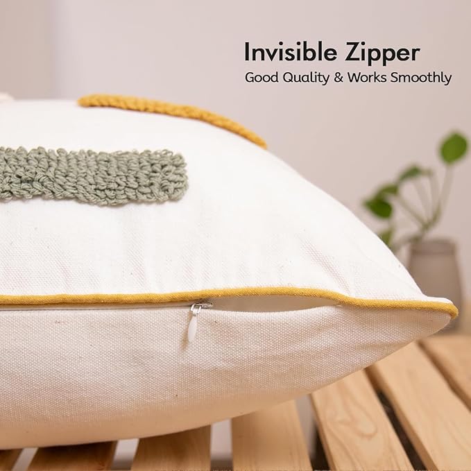 lifein 18x18 Pillow Covers Set of 2-Throw Pillow Cover,Tufted Boho Jacquard Pillow Covers,Farmhouse Decorative Pillow Cover,Pillow Cases for Gift,Couch,Sofa,Bed,Chair,Living Room,Home Decor(18x18inch)