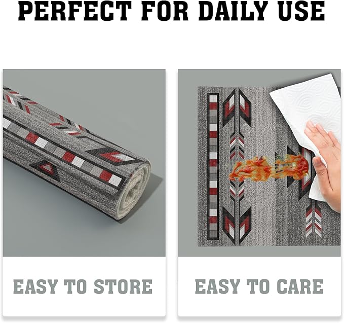 Giwawa Southwestern Placemats, Grey Red Tribal Geometric Decorative Table Mats, Native American Ethnic Farmhouse Non-Slip Place Mat for Dining Kitchen Party, 12x18Inch, Set of 4