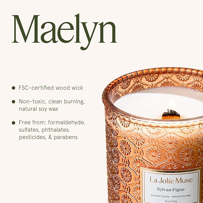 LA JOLIE MUSE Fall Candles - Sylvan Figue, Fig Leaf, Red Berries, Sandalwood | 19 oz Large Wooden Wick Candle | Natural Soy Wax | 90 Hours Clean Burn | Luxury Fig Candle | Gift-Ready for Hosts