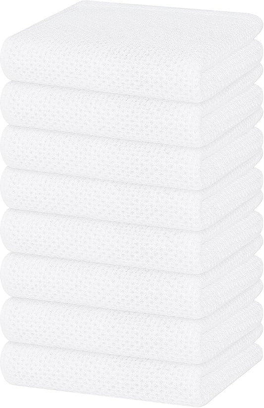 Homaxy 100% Cotton Waffle Weave Kitchen Dish Towels, Ultra Soft Absorbent Quick Drying Cleaning Towel, 13 x 28 Inches, 8-Pack, White
