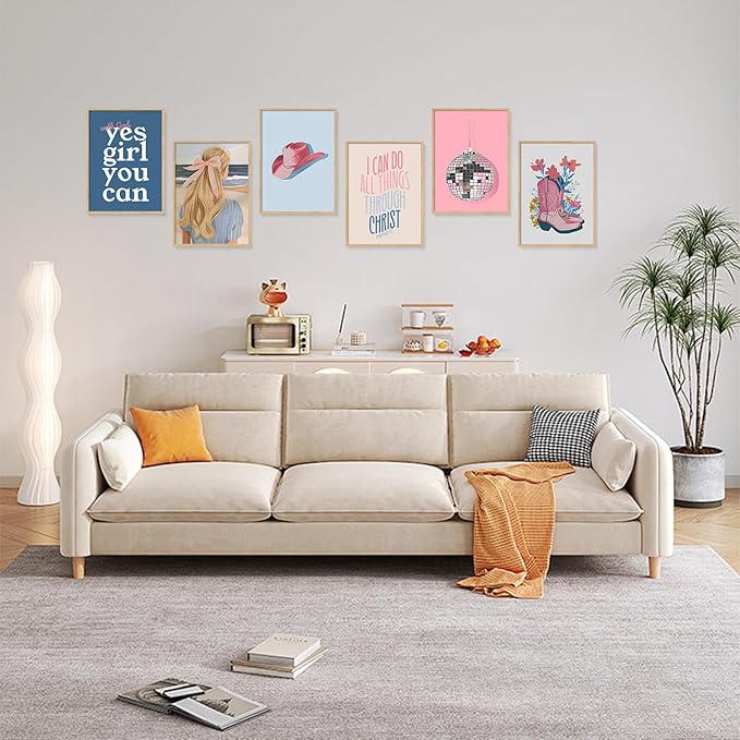 6 Pcs Christian Girly Wall Art Coastal Cowgirl Poster Vintage Beachy Canvas Prints Clean Girl Aesthetic Painting Granddaughter Room Decor Preppy Trendy Picture for Dorm 12X16Inch