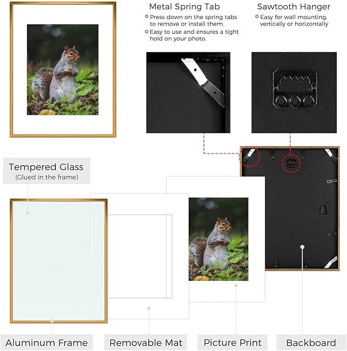 Golden State Art 11x14 Picture Frame 3 Pack - Aluminum Frames with 8x10 Removable Mats & Real Glass, Display 11x14 Posters or 8x10 Photos - Bronze Gallery Wall Frames for Home Office Decor