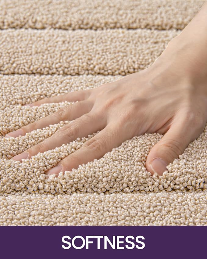 DEXI Bathroom Rug Set 2 Piece 32x20, Non Slip Washable Bath Mat for Shower Floor, Absorbent Soft Bathmat with Rubber Backing, Quick Dry Microfiber Carpet, Beige