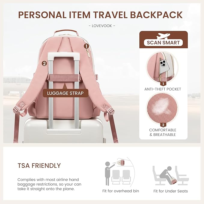 LOVEVOOK Laptop Backpack for Women with Pouch Pocket for Large Capacity Cup,18 Inch Teacher Nurse College Work Backpack Purse,Waterproof Laptop Bag Computer Back Pack for Travel, Beige-Pink-Brown