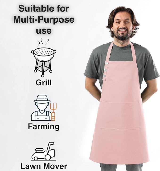 TOSHE Kitchen Apron Waterdrop Resistant Cotton Apron with adjustable Aprons for Women with Pockets 10 Color option Cooking Powder Pink Apron (Powder Pink)