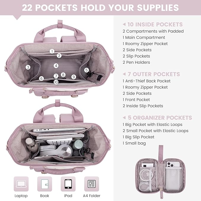 LOVEVOOK Laptop Backpack for Women Work Teacher Bag Travel Backpack, Stylish College Backpack Purse, Business Computer Laptop Bag Nurse Bags, Casual Daypack, 15.6 Inch