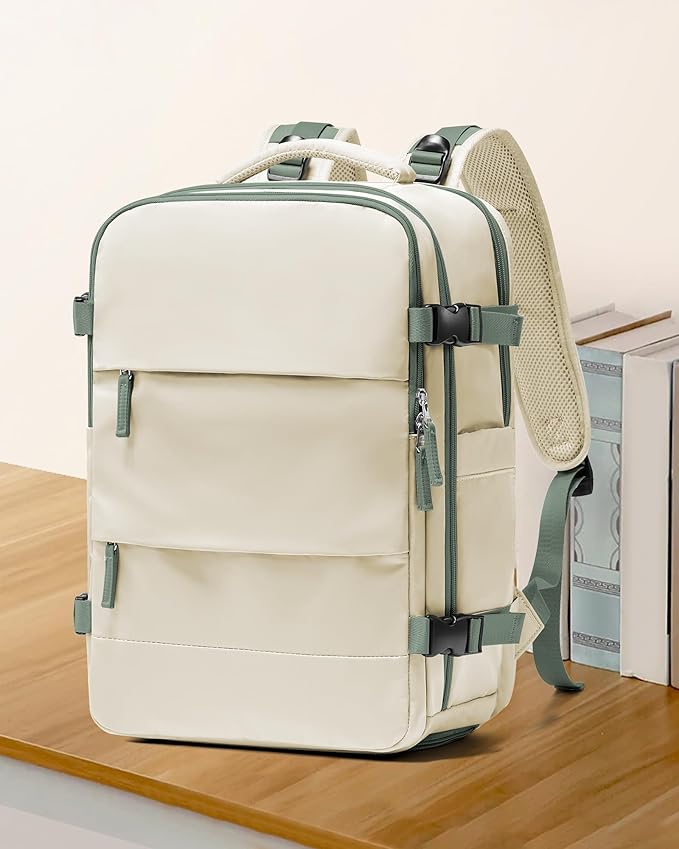 coowoz Large Travel Backpack For Women Men,Carry On Backpack,Hiking Backpacks Waterproof Outdoor Sports Rucksack Casual Daypack travel essentials（White Green）