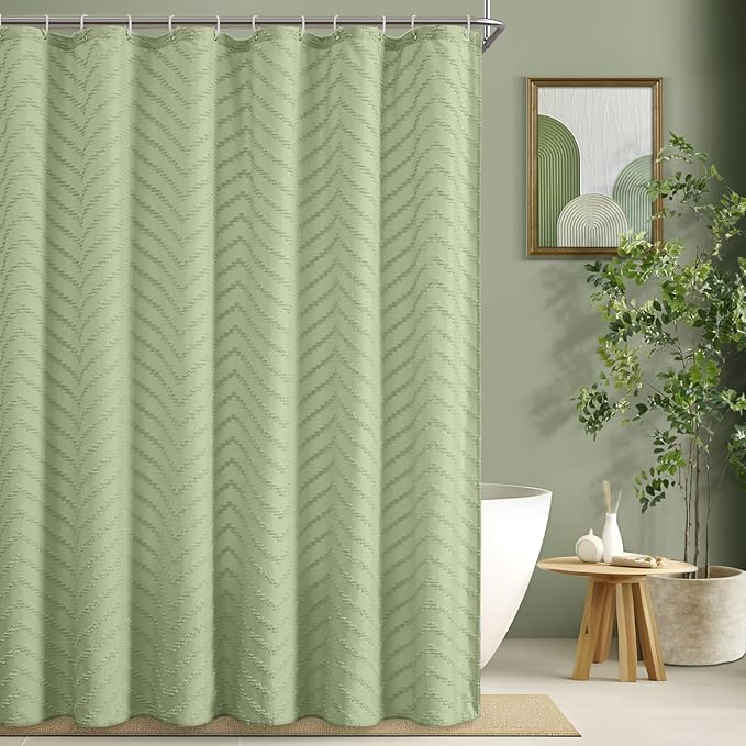 Green Shower Curtain 78 Inches Long Boho Shower Curtain Chic Tufted Chevron Textured Striped Fabric Shower Curtains Modern Minimalist Shower Curtains for Bathroom 72 x 78