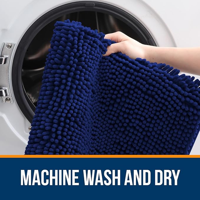 OLANLY Bathroom Rugs 59x20, Extra Soft Absorbent Chenille Bath Rugs, Rubber Backing Quick Dry, Machine Washable Bath Mats for Bathroom Floor, Tub and Shower, Home Decor Accessories, Navy