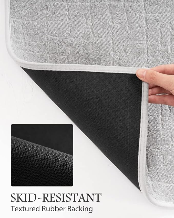 AMOAMI-Bath Mat-Absorbent Quick Dry Bathroom Floor Mats-Washable Rubber Backing Bath Mats for Bathroom Rugs Fit Under Door-Bath Rug for in Front of Sink Bathtub Shower Room, Grey 17''x59''