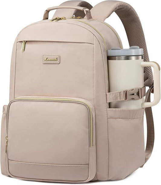 LOVEVOOK Laptop Backpack for Women with Pouch Pocket for Large Capacity Cup,15.6 Inch Laptop Computer Bag Travel Backpack Purse,Waterproof Work Business Backpack College Teacher Bags,Nude